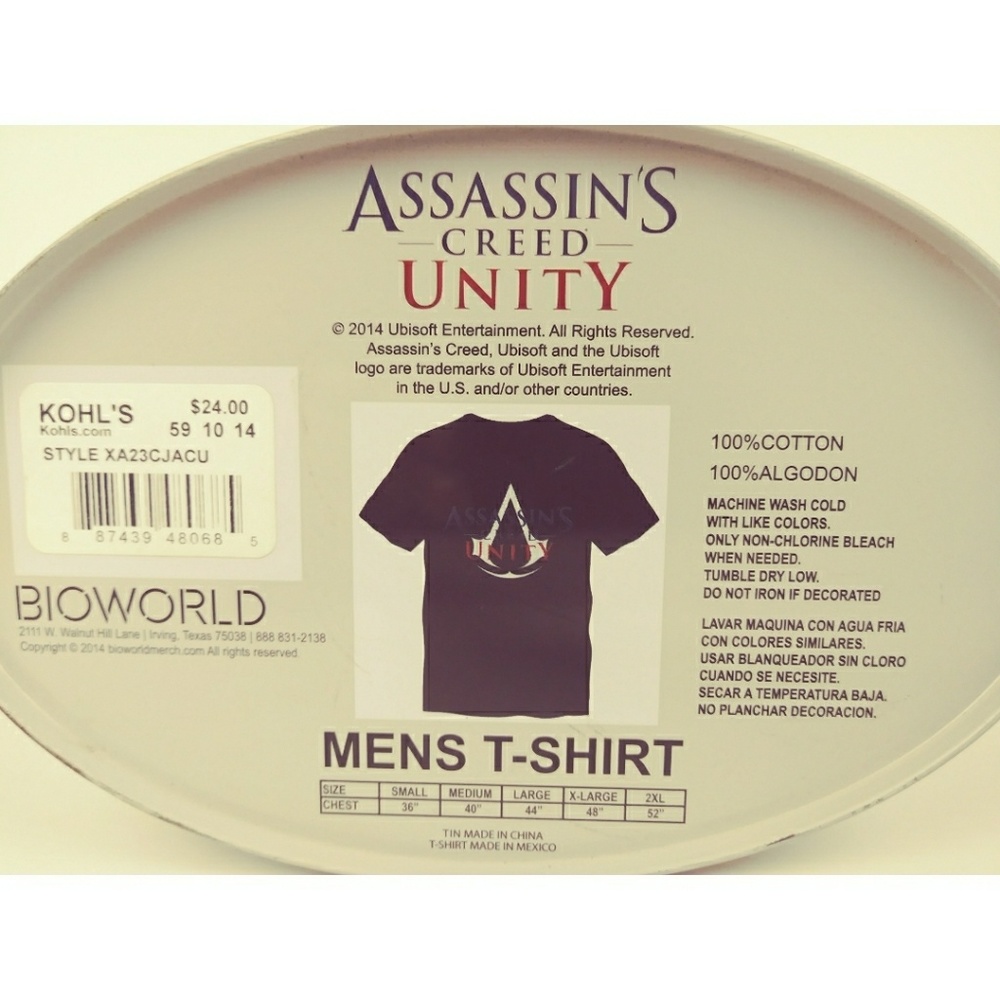 MEN'S ASSASSIN'S CREED UNITY SHIRT SIZE L New